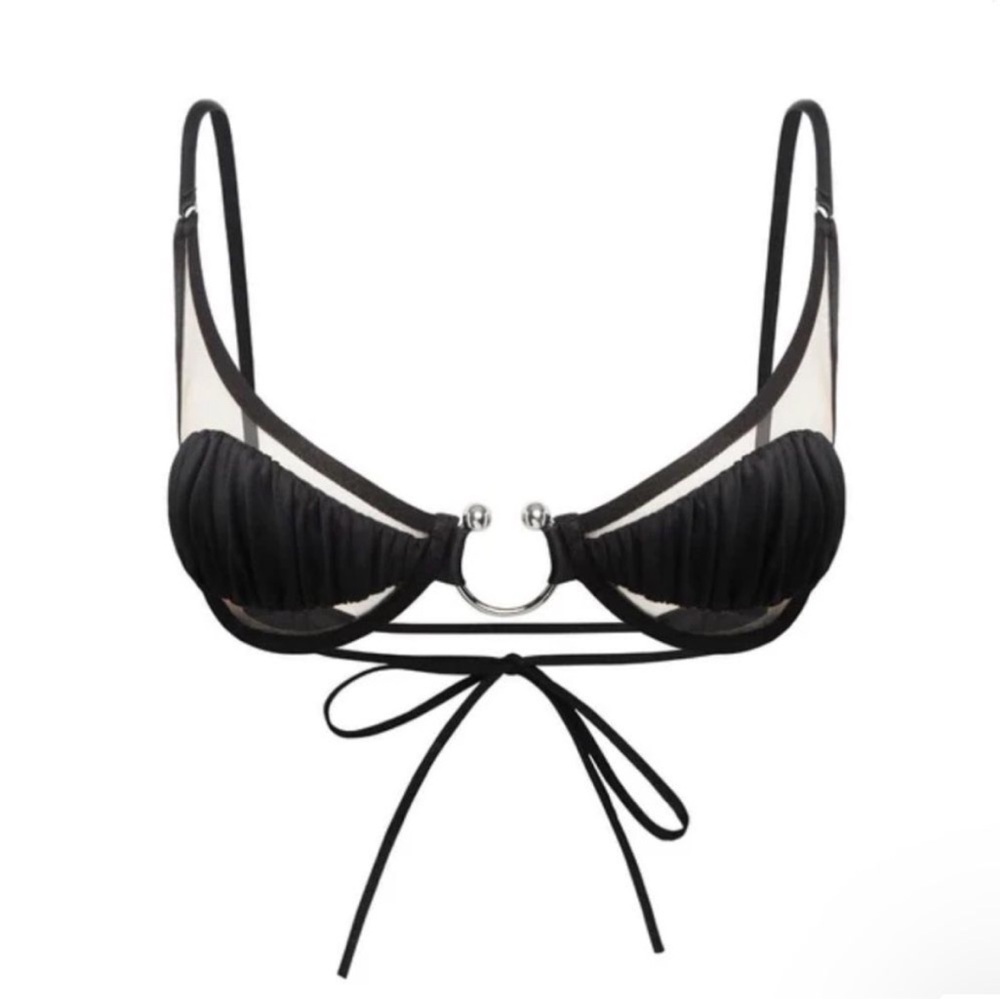 GOD SAVE QUEENS Size XS Muse Top Black Swimsuit Bikini Sheer Cutout Detail